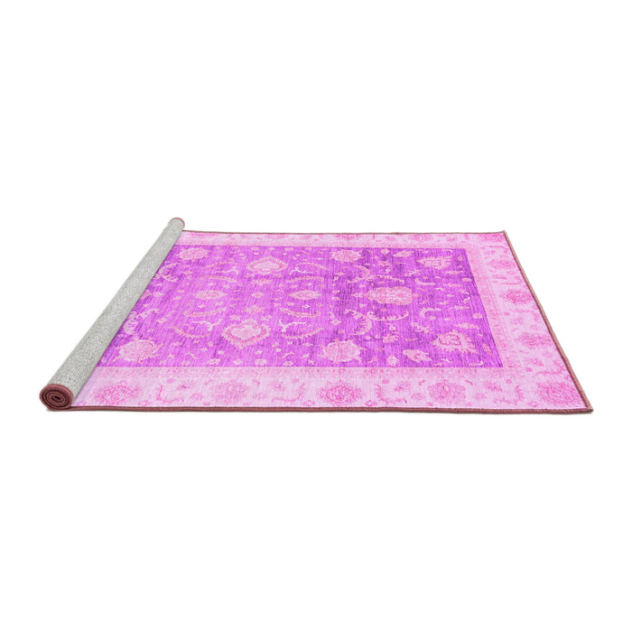 Sideview of Machine Washable Oriental Pink Traditional Rug, wshabs3767pnk