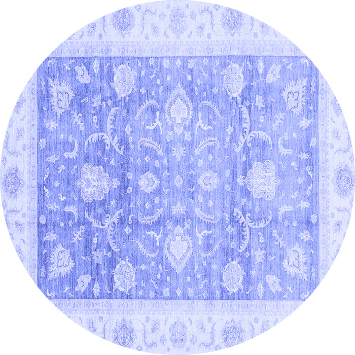 Round Machine Washable Oriental Blue Traditional Rug, wshabs3767blu