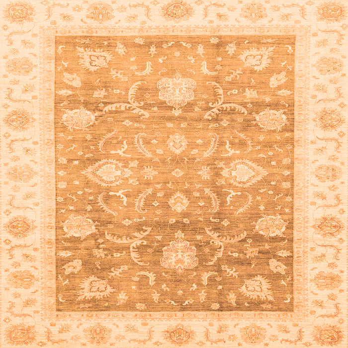 Square Machine Washable Oriental Orange Traditional Area Rugs, wshabs3767org