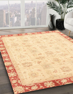 Abstract Sun Yellow Oriental Rug in Family Room, abs3768