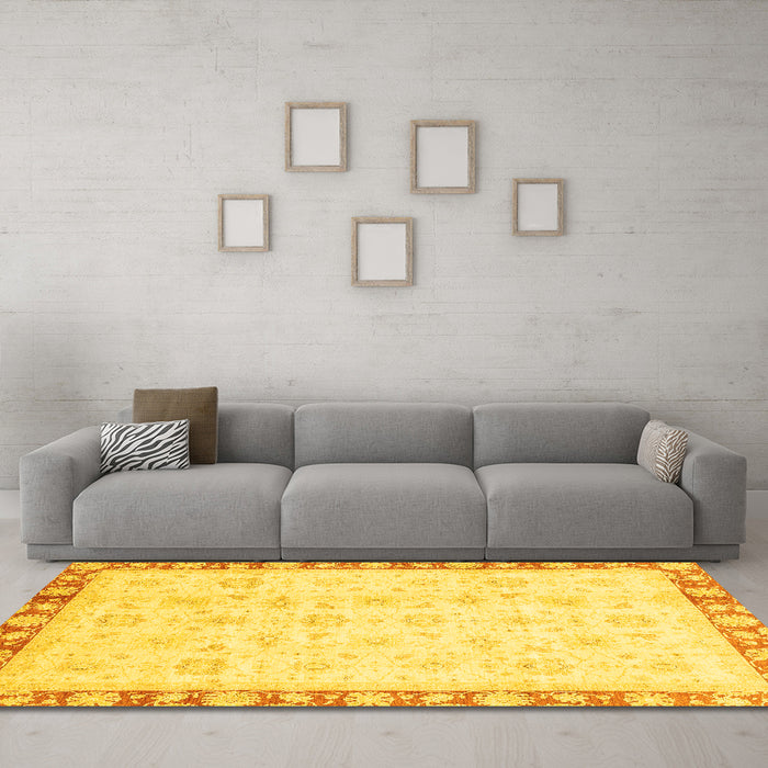 Machine Washable Oriental Yellow Traditional Rug in a Living Room, wshabs3768yw