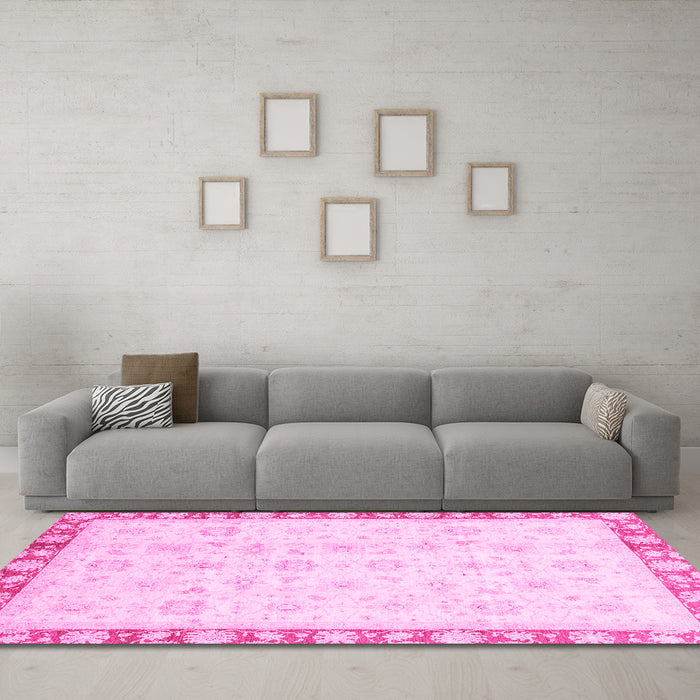 Machine Washable Oriental Pink Traditional Rug in a Living Room, wshabs3768pnk