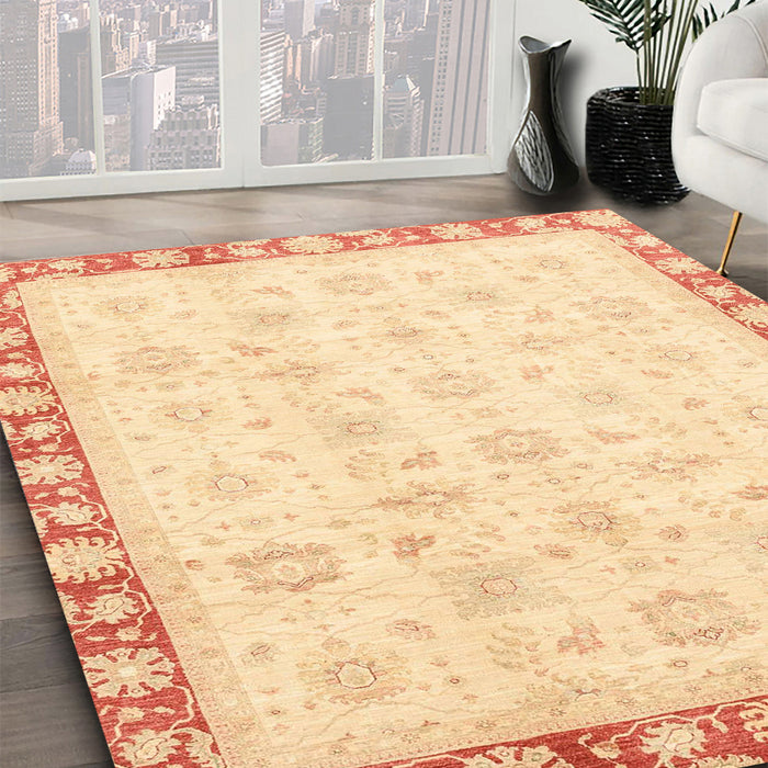 Abstract Sun Yellow Oriental Rug in Family Room, abs3768