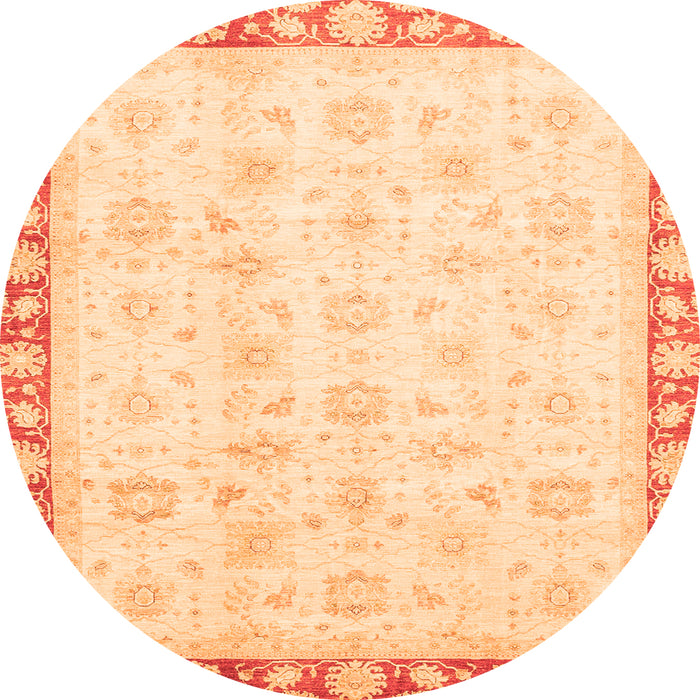 Round Machine Washable Oriental Orange Traditional Area Rugs, wshabs3768org