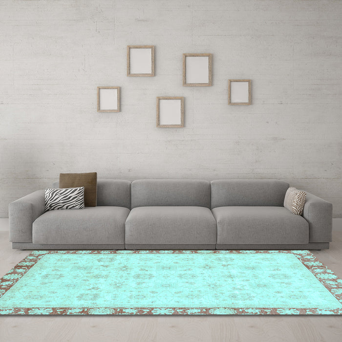 Machine Washable Oriental Light Blue Traditional Rug in a Living Room, wshabs3768lblu