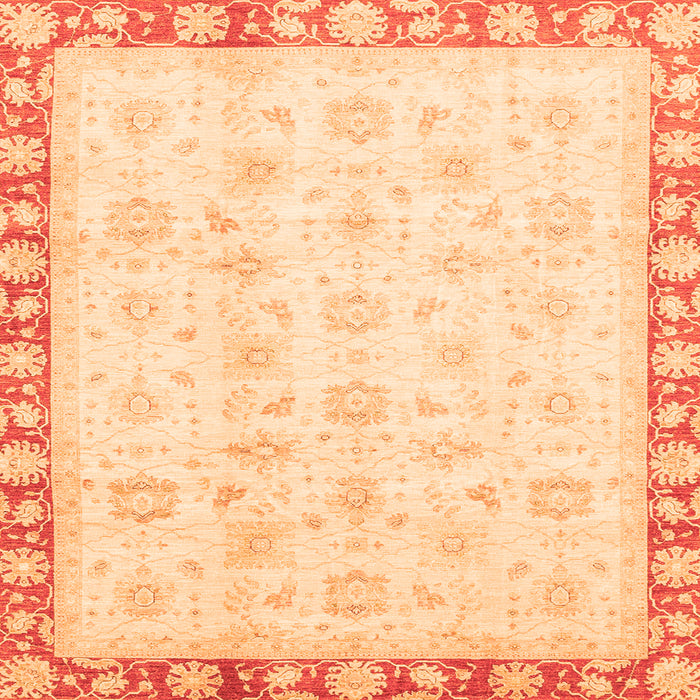 Square Machine Washable Oriental Orange Traditional Area Rugs, wshabs3768org