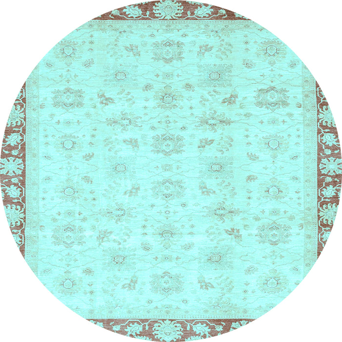 Round Oriental Light Blue Traditional Rug, abs3768lblu