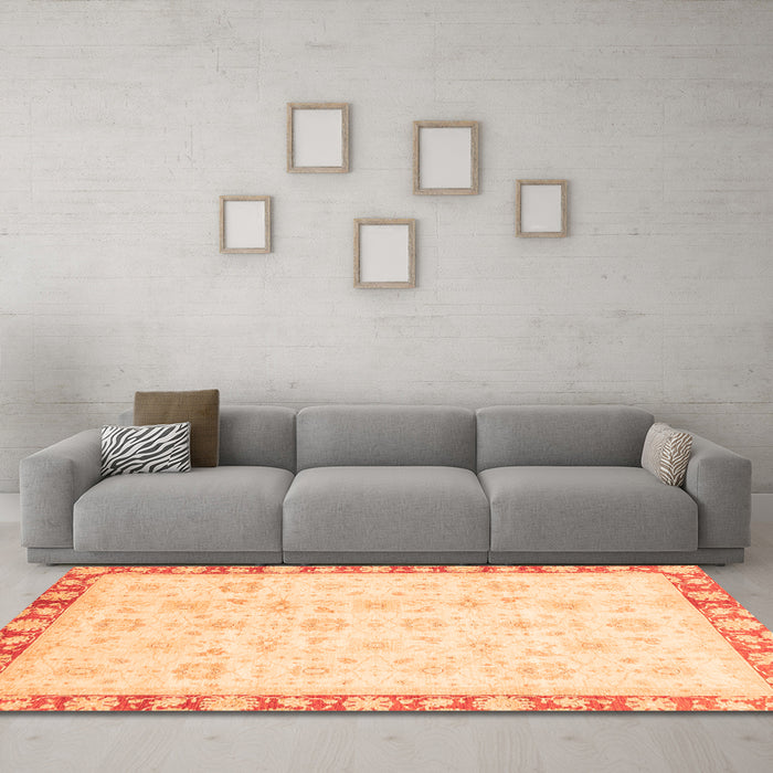 Machine Washable Oriental Orange Traditional Area Rugs in a Living Room, wshabs3768org