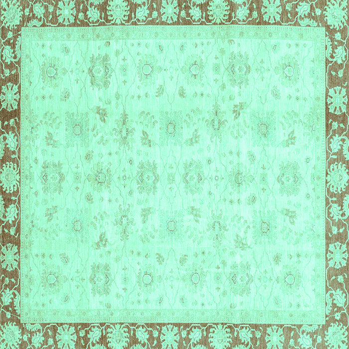 Square Machine Washable Oriental Turquoise Traditional Area Rugs, wshabs3768turq
