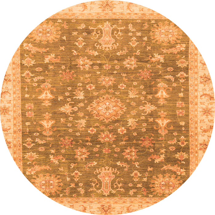 Round Machine Washable Oriental Orange Modern Area Rugs, wshabs3769org