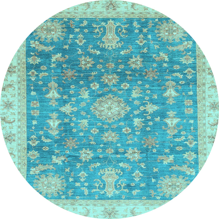 Round Machine Washable Oriental Light Blue Modern Rug, wshabs3769lblu