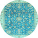 Round Machine Washable Oriental Light Blue Modern Rug, wshabs3769lblu