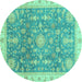 Round Machine Washable Oriental Turquoise Modern Area Rugs, wshabs3769turq