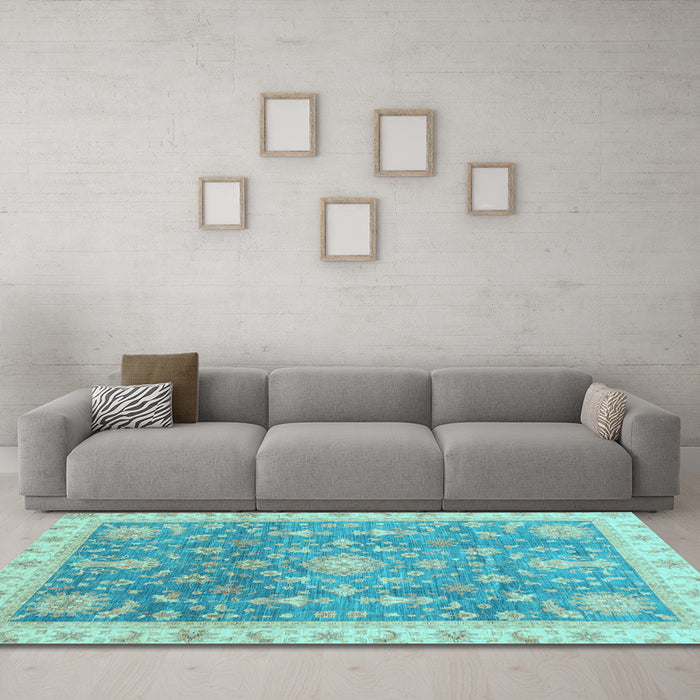 Machine Washable Oriental Light Blue Modern Rug in a Living Room, wshabs3769lblu