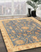 Abstract Dark Almond Brown Oriental Rug in Family Room, abs3769