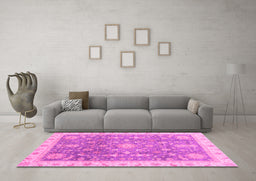 Machine Washable Oriental Pink Modern Rug in a Living Room, wshabs3769pnk