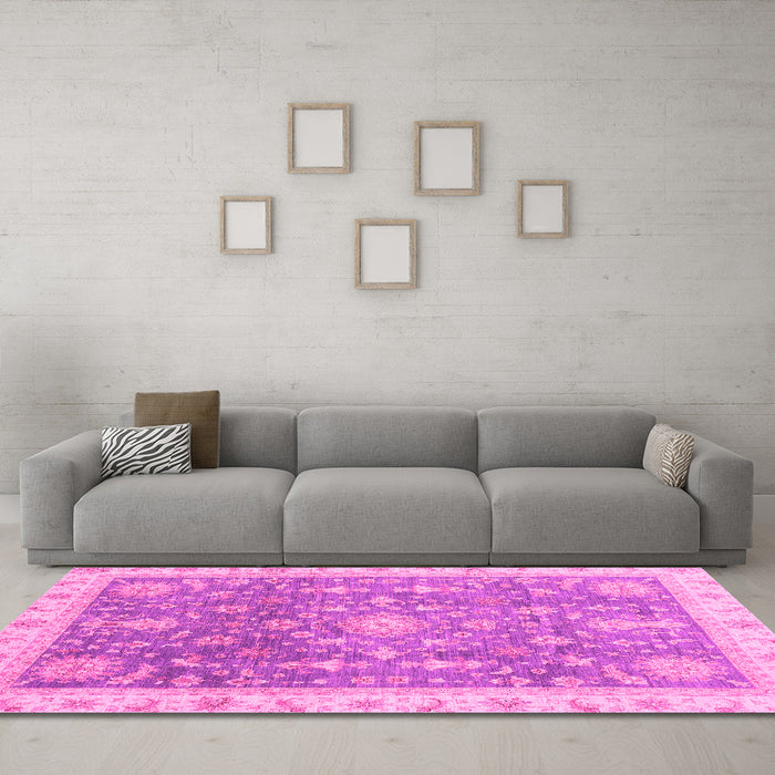 Machine Washable Oriental Pink Modern Rug in a Living Room, wshabs3769pnk