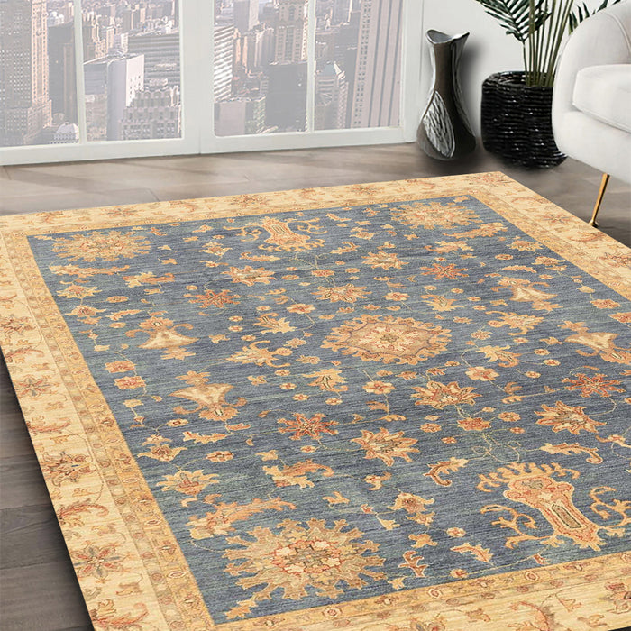 Abstract Dark Almond Brown Oriental Rug in Family Room, abs3769