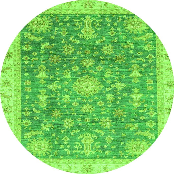 Round Machine Washable Oriental Green Modern Area Rugs, wshabs3769grn