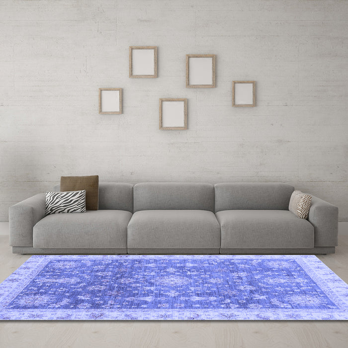 Machine Washable Oriental Blue Modern Rug in a Living Room, wshabs3769blu