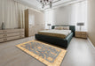 Abstract Dark Almond Brown Oriental Rug in a Bedroom, abs3769