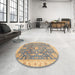 Round Abstract Dark Almond Brown Oriental Rug in a Office, abs3769