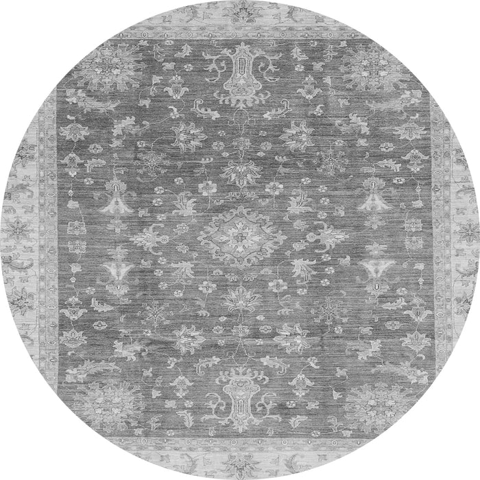 Round Machine Washable Oriental Gray Modern Rug, wshabs3769gry