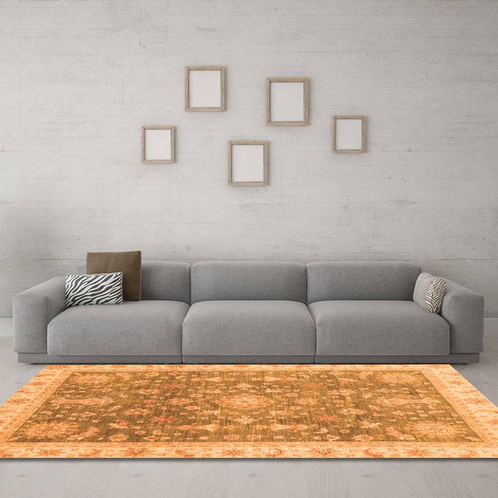 Machine Washable Oriental Orange Modern Area Rugs in a Living Room, wshabs3769org