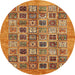 Round Abstract Orange Oriental Rug, abs376