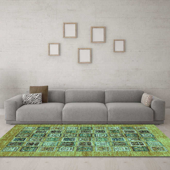 Machine Washable Oriental Turquoise Modern Area Rugs in a Living Room,, wshabs376turq