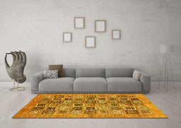 Machine Washable Oriental Yellow Modern Rug in a Living Room, wshabs376yw