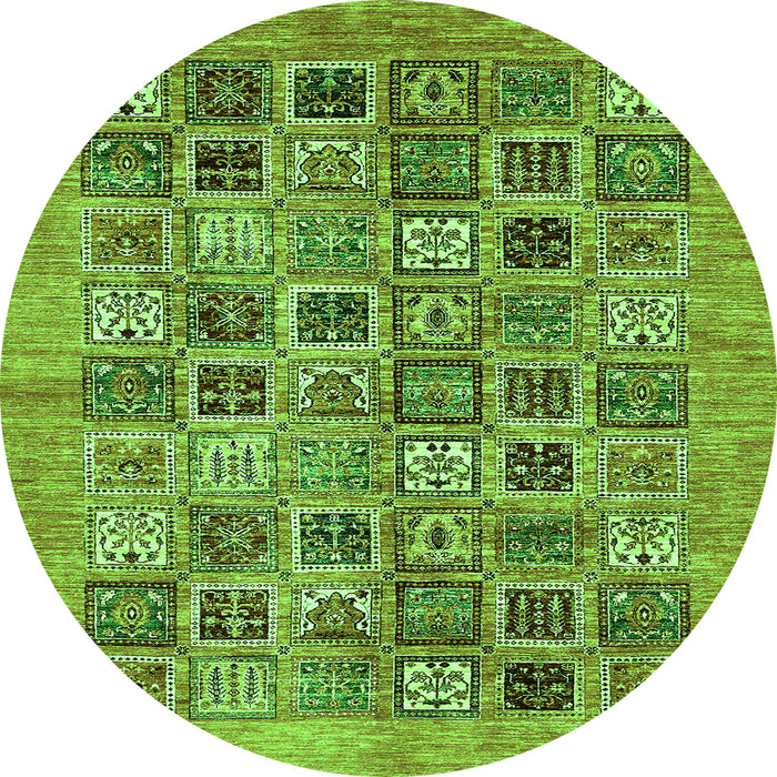 Round Machine Washable Oriental Green Modern Area Rugs, wshabs376grn