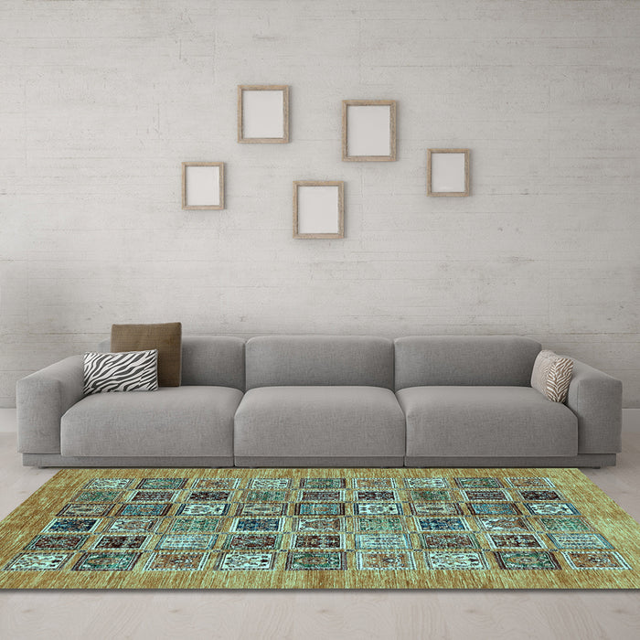 Machine Washable Oriental Light Blue Modern Rug in a Living Room, wshabs376lblu