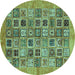 Round Machine Washable Oriental Turquoise Modern Area Rugs, wshabs376turq