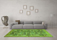 Machine Washable Oriental Green Modern Rug, wshabs376grn