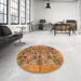 Round Abstract Orange Oriental Rug in a Office, abs376