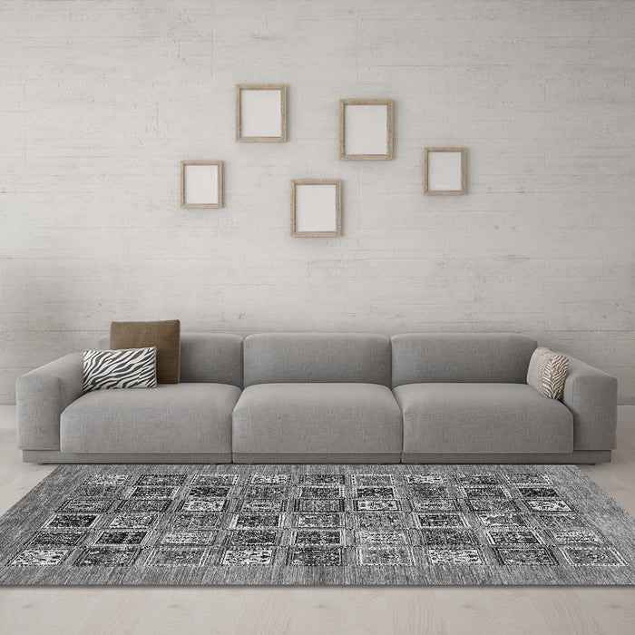 Machine Washable Oriental Gray Modern Rug in a Living Room,, wshabs376gry