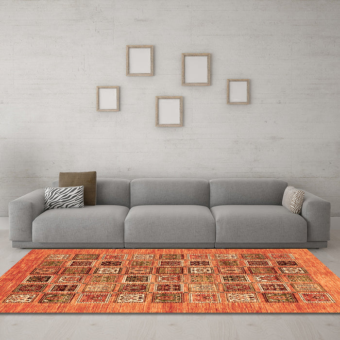 Machine Washable Oriental Orange Modern Area Rugs in a Living Room, wshabs376org
