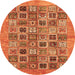 Round Machine Washable Oriental Orange Modern Area Rugs, wshabs376org