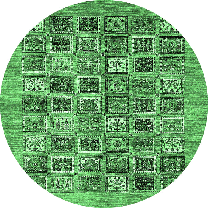 Round Machine Washable Oriental Emerald Green Modern Area Rugs, wshabs376emgrn