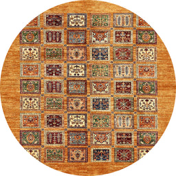 Round Machine Washable Abstract Orange Rug, wshabs376