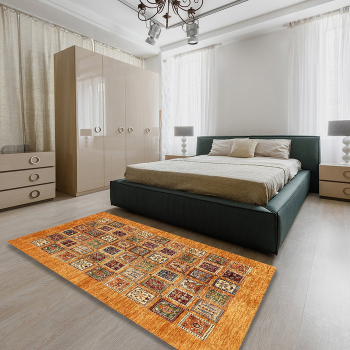 Machine Washable Abstract Orange Rug in a Bedroom, wshabs376