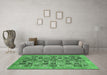 Machine Washable Oriental Emerald Green Modern Area Rugs in a Living Room,, wshabs376emgrn