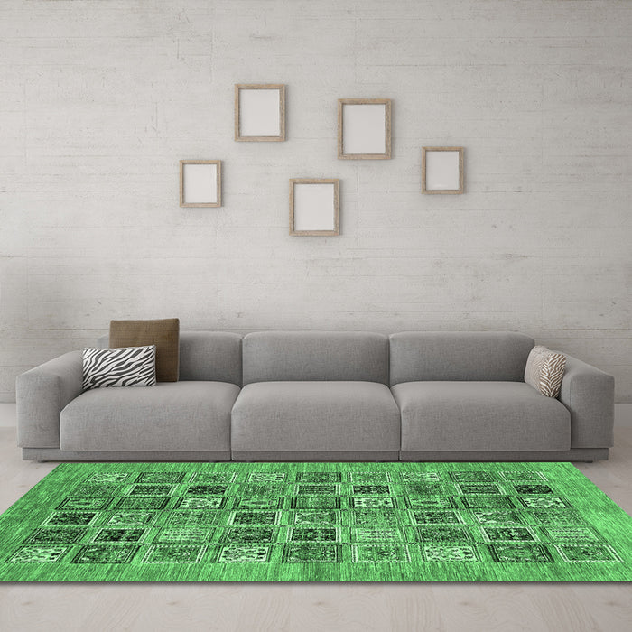 Machine Washable Oriental Emerald Green Modern Area Rugs in a Living Room,, wshabs376emgrn