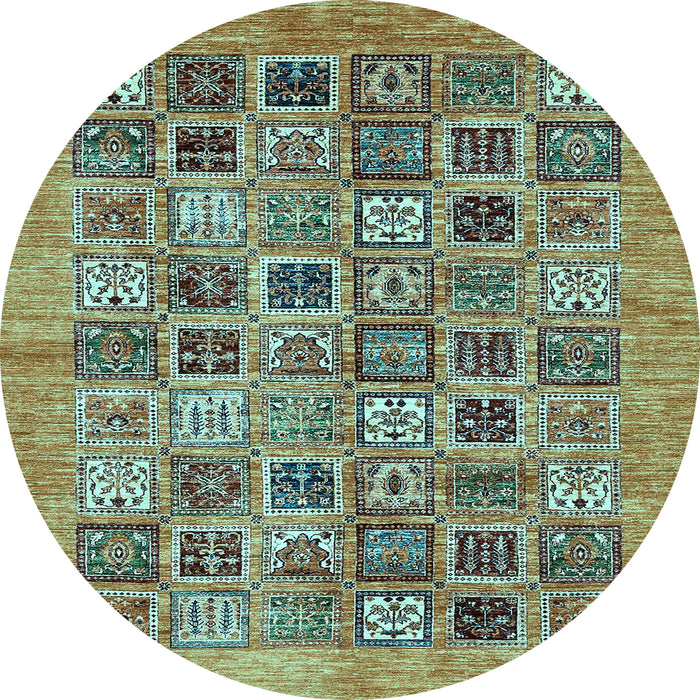 Round Machine Washable Oriental Light Blue Modern Rug, wshabs376lblu