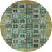 Round Oriental Light Blue Modern Rug, abs376lblu