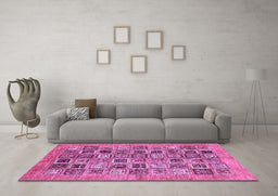 Machine Washable Oriental Purple Modern Area Rugs in a Living Room, wshabs376pur