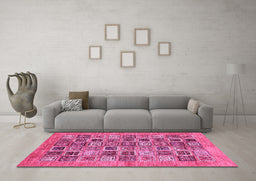 Machine Washable Oriental Pink Modern Rug in a Living Room, wshabs376pnk