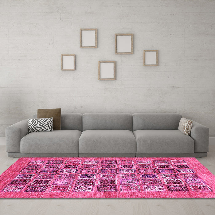 Machine Washable Oriental Pink Modern Rug in a Living Room, wshabs376pnk