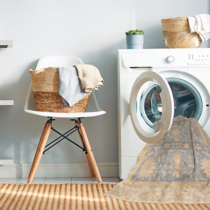 Machine Washable Abstract Light French Beige Brown Rug in a Washing Machine, wshabs3770